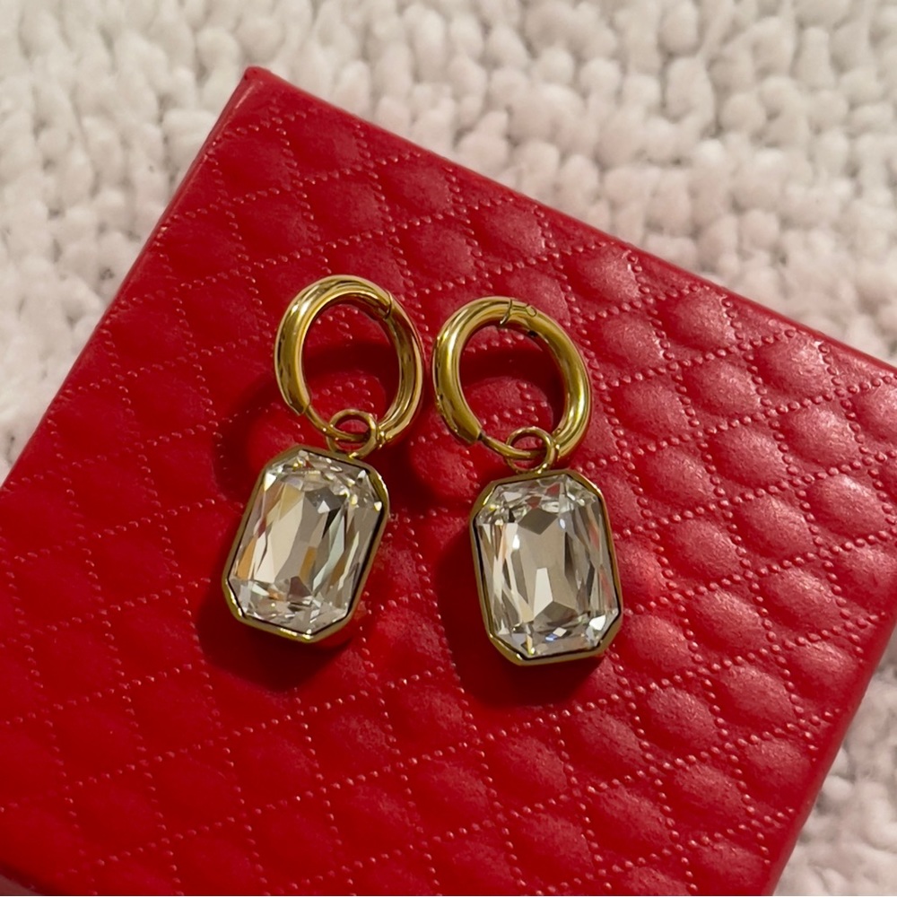 Elegant Gold Drop Earrings with Crystal Charm